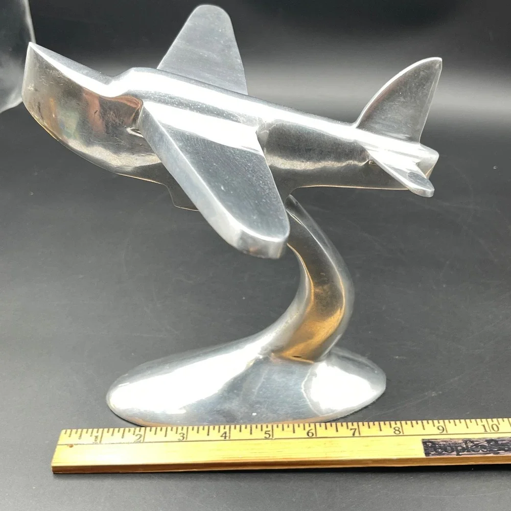 Pottery Barn Silver Aluminum Airplane Bookend Aviation Decor Sculpture